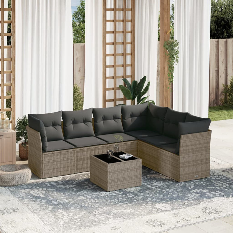 vidaXL 7 Piece Garden Sofa Set with Cushions Grey Poly Rattan