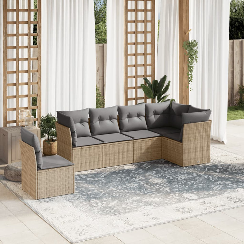 vidaXL 6 Piece Garden Sofa Set with Cushions Beige Poly Rattan