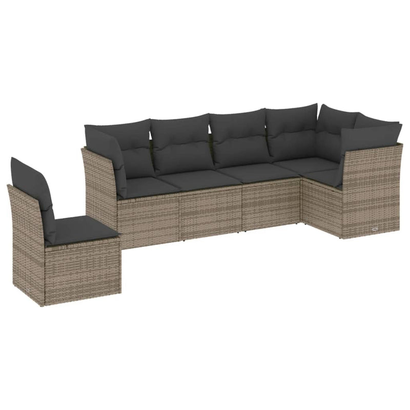 6 Piece Garden Sofa Set with Cushions Grey Poly Rattan