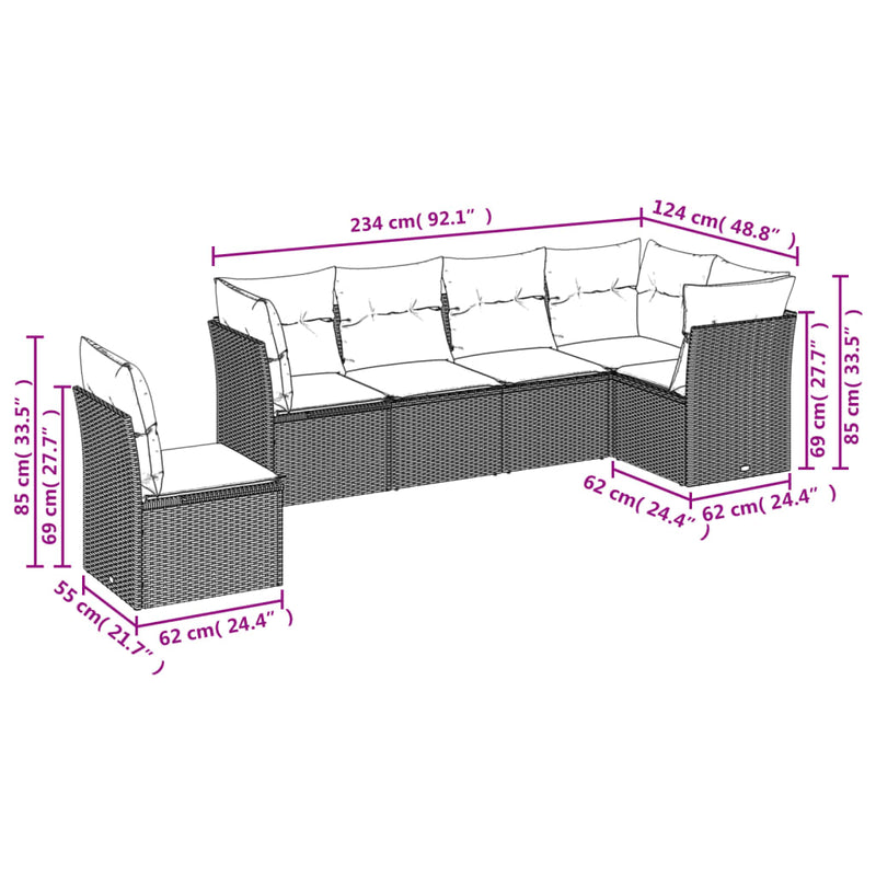 6 Piece Garden Sofa Set with Cushions Grey Poly Rattan