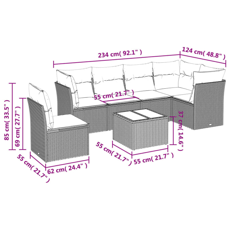 vidaXL 7 Piece Garden Sofa Set with Cushions Black Poly Rattan