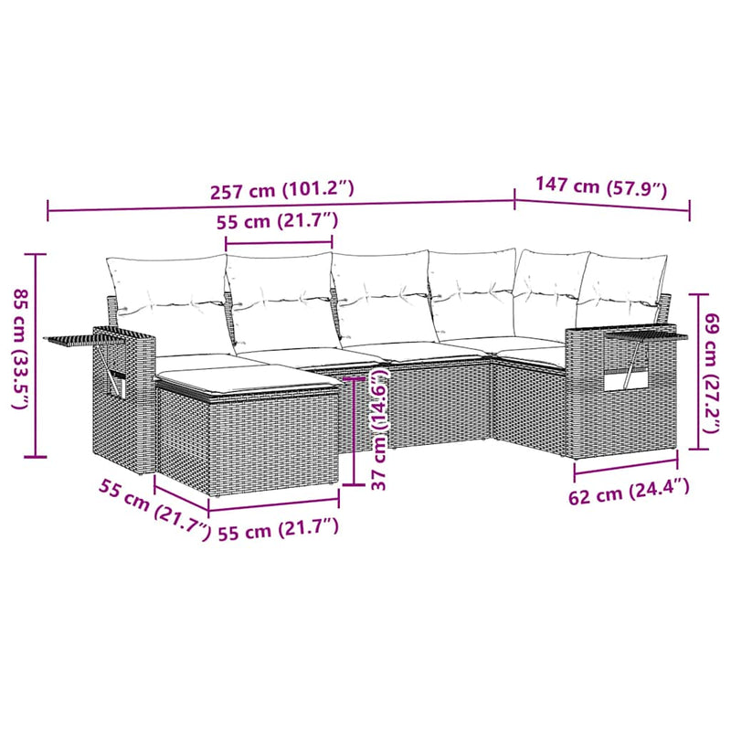 vidaXL 7 Piece Garden Sofa Set with Cushions Black Poly Rattan