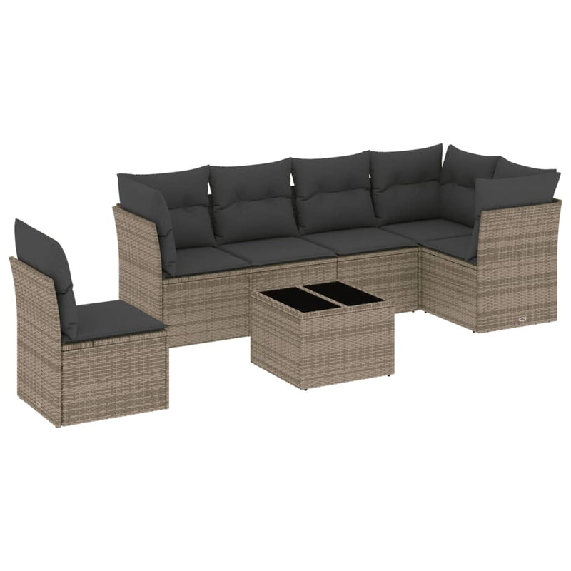 vidaXL 7 Piece Garden Sofa Set with Cushions Grey Poly Rattan