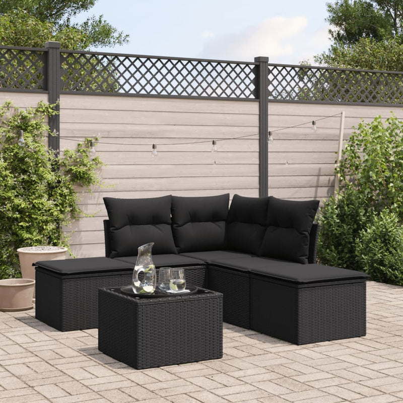 6 Piece Garden Sofa Set with Cushions Black Poly Rattan