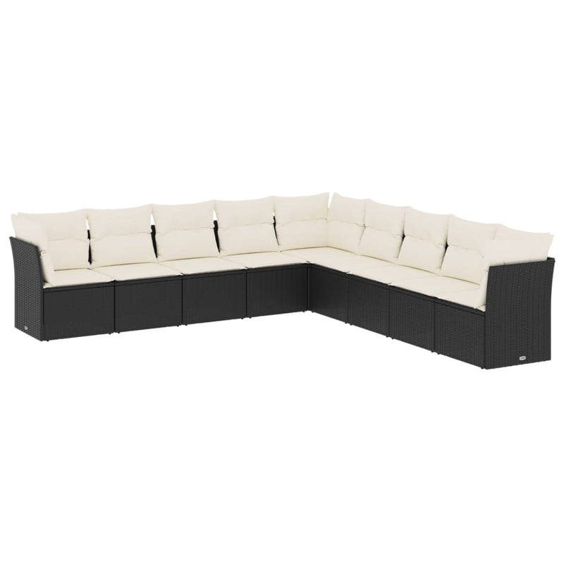 vidaXL 9 Piece Garden Sofa Set with Cushions Black Poly Rattan
