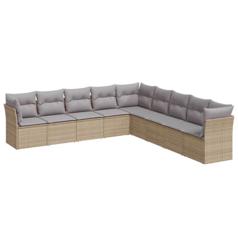 vidaXL 9 Piece Garden Sofa Set with Cushions Beige Poly Rattan