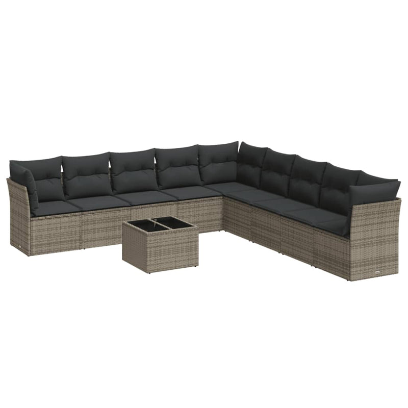 vidaXL 10 Piece Garden Sofa Set with Cushions Grey Poly Rattan
