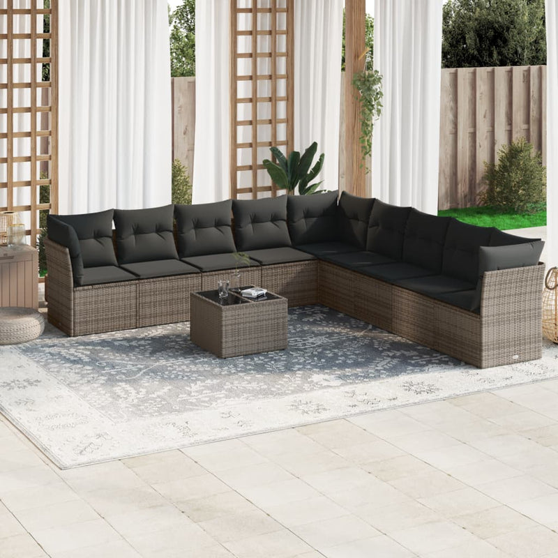 vidaXL 10 Piece Garden Sofa Set with Cushions Grey Poly Rattan