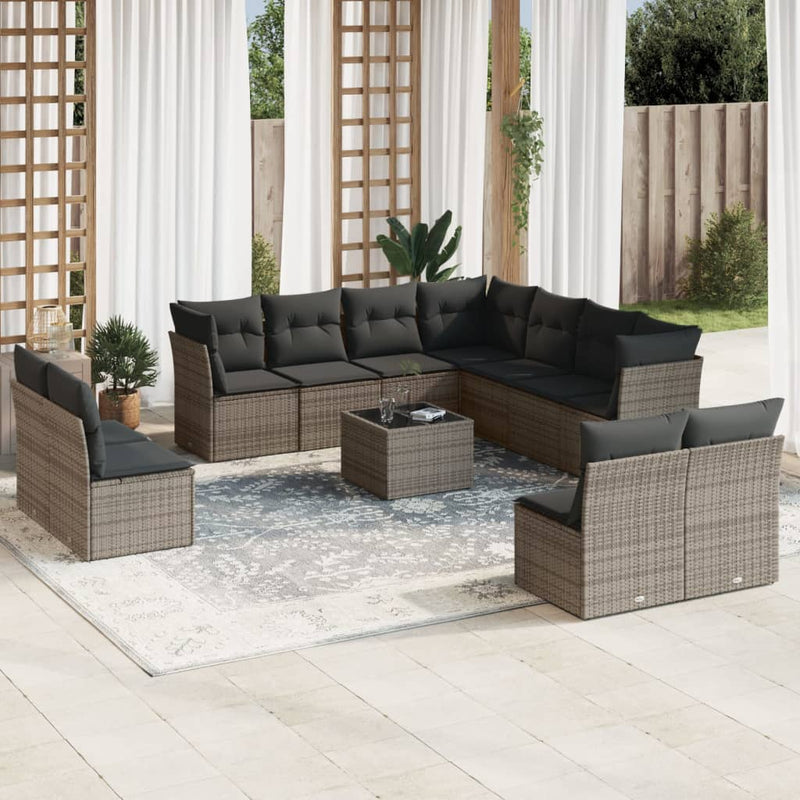 vidaXL 12 Piece Garden Sofa Set with Cushions Grey Poly Rattan