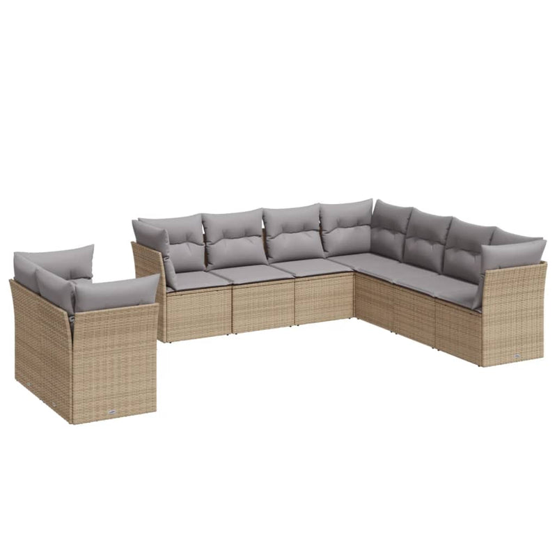 vidaXL 9 Piece Garden Sofa Set with Cushions Beige Poly Rattan