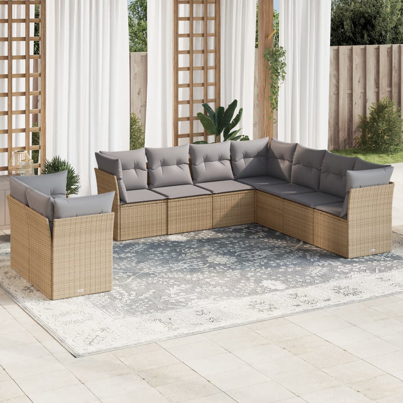 vidaXL 9 Piece Garden Sofa Set with Cushions Beige Poly Rattan