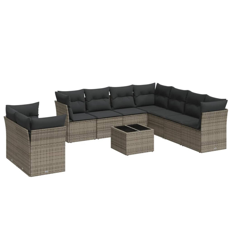 vidaXL 10 Piece Garden Sofa Set with Cushions Grey Poly Rattan