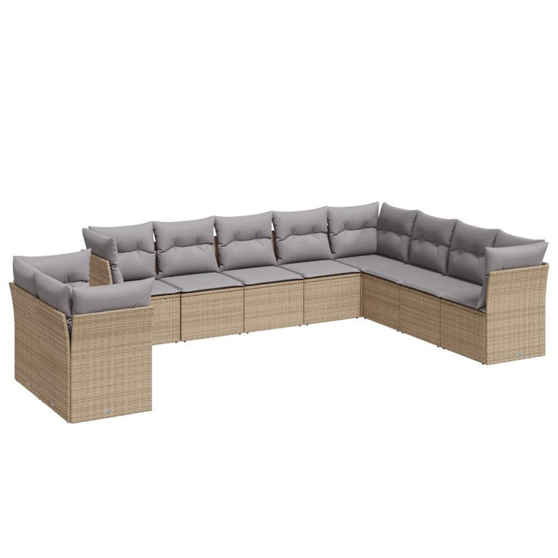 vidaXL 10 Piece Garden Sofa Set with Cushions Beige Poly Rattan