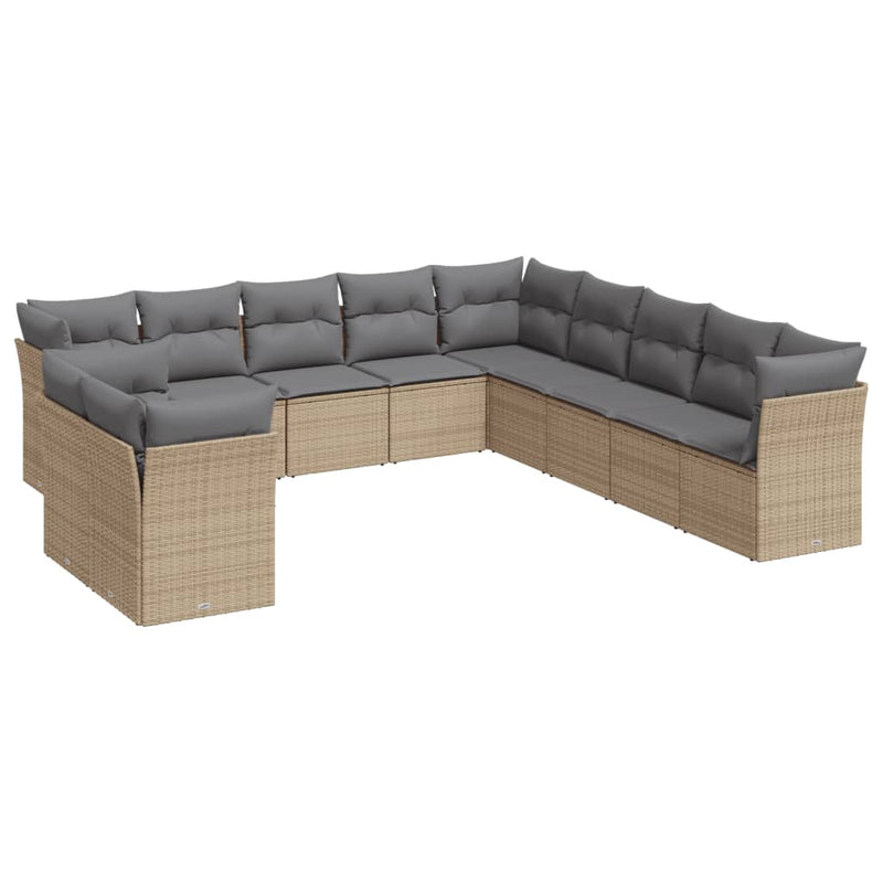 vidaXL 11 Piece Garden Sofa Set with Cushions Beige Poly Rattan