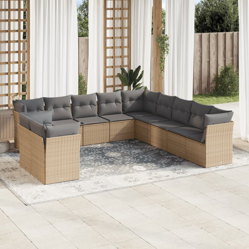 vidaXL 11 Piece Garden Sofa Set with Cushions Beige Poly Rattan