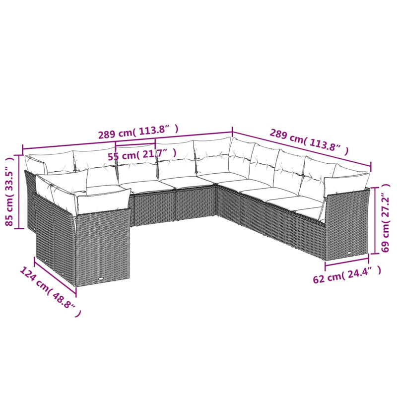 vidaXL 11 Piece Garden Sofa Set with Cushions Grey Poly Rattan