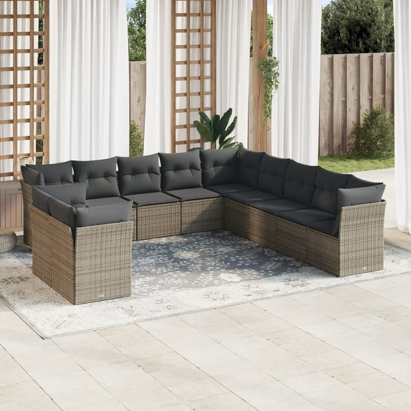 vidaXL 11 Piece Garden Sofa Set with Cushions Grey Poly Rattan