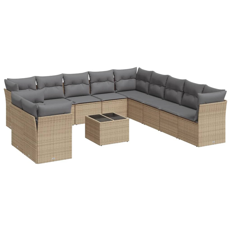vidaXL 12 Piece Garden Sofa Set with Cushions Beige Poly Rattan