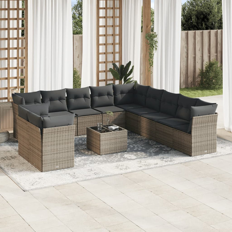 12 Piece Garden Sofa Set with Cushions Grey Poly Rattan