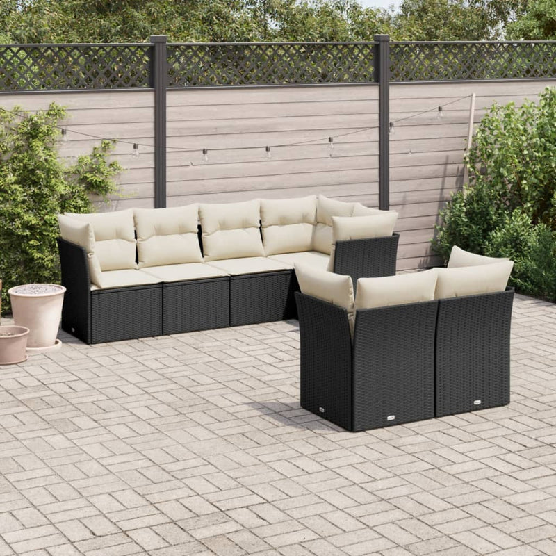 vidaXL 7 Piece Garden Sofa Set with Cushions Black Poly Rattan