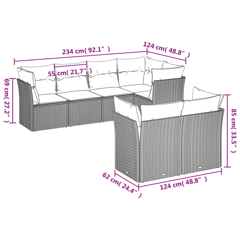 vidaXL 7 Piece Garden Sofa Set with Cushions Beige Poly Rattan