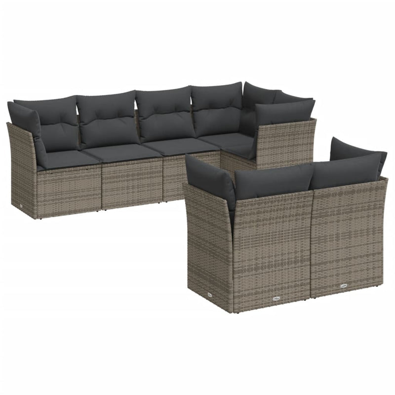 vidaXL 7 Piece Garden Sofa Set with Cushions Grey Poly Rattan