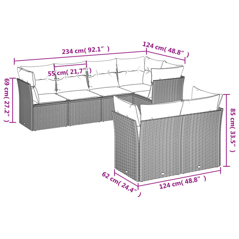 vidaXL 7 Piece Garden Sofa Set with Cushions Grey Poly Rattan