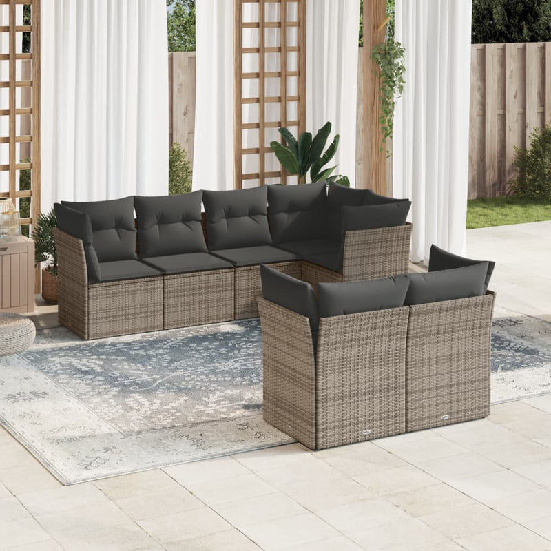 vidaXL 7 Piece Garden Sofa Set with Cushions Grey Poly Rattan