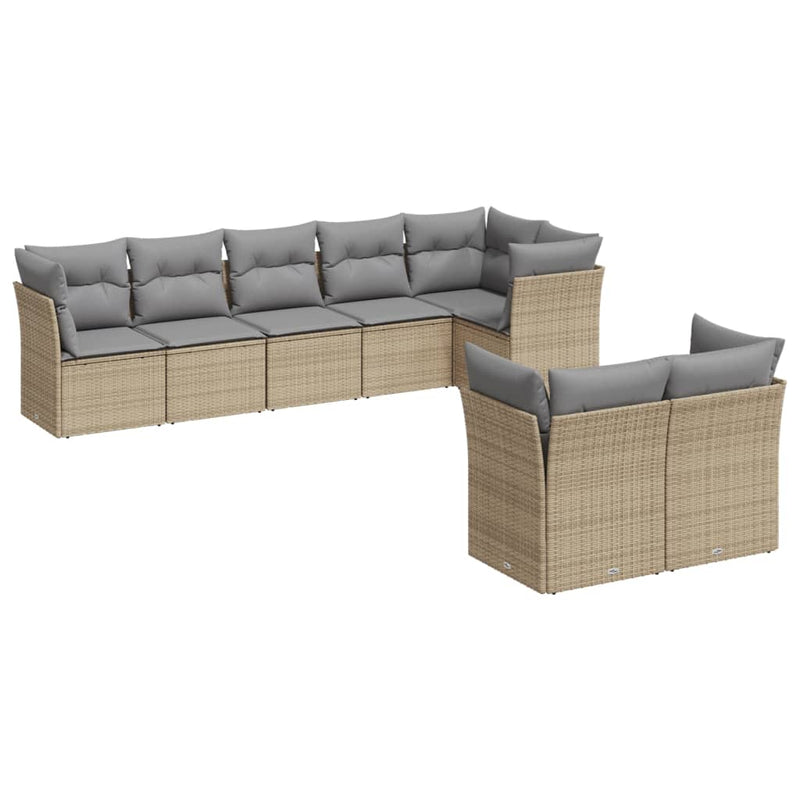 vidaXL 8 Piece Garden Sofa Set with Cushions Beige Poly Rattan