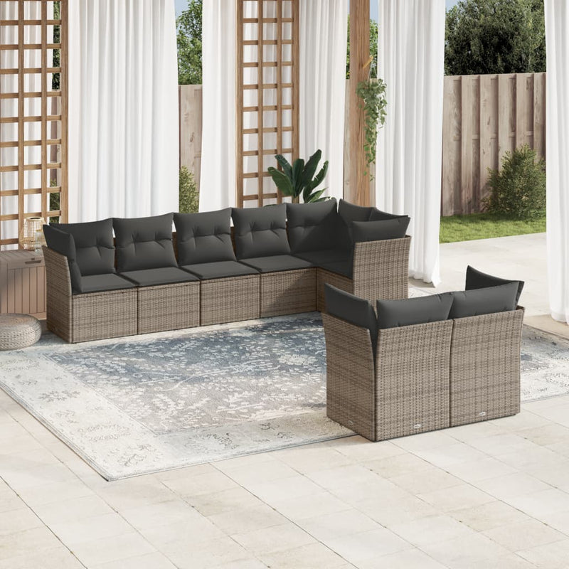 vidaXL 8 Piece Garden Sofa Set with Cushions Grey Poly Rattan