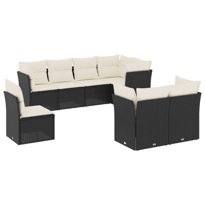 vidaXL 8 Piece Garden Sofa Set with Cushions Black Poly Rattan