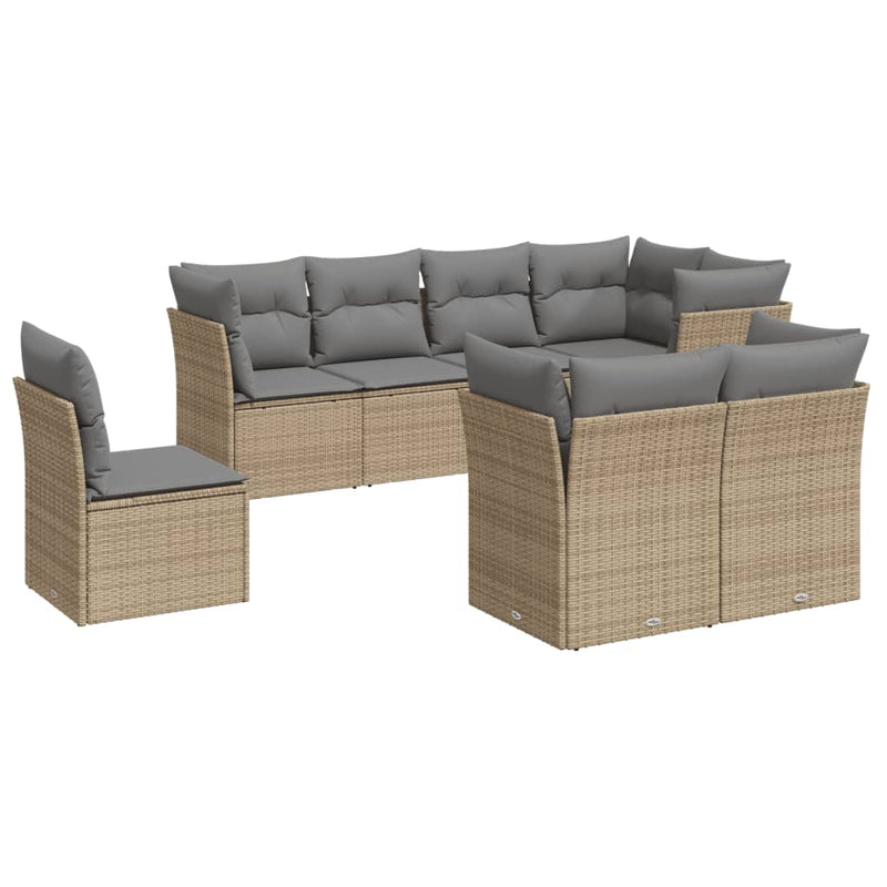 vidaXL 8 Piece Garden Sofa Set with Cushions Beige Poly Rattan