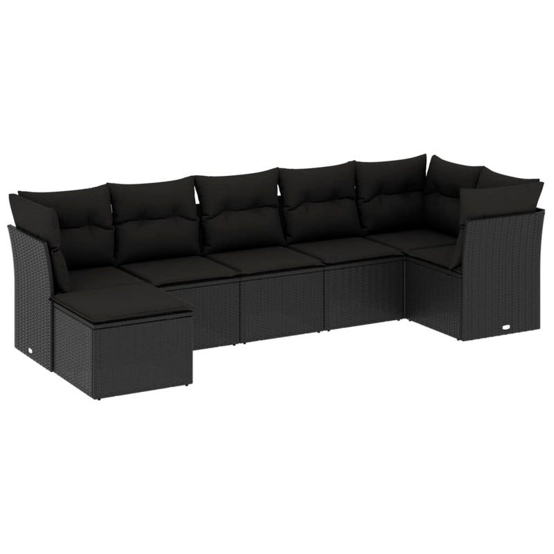 vidaXL 7 Piece Garden Sofa Set with Cushions Black Poly Rattan