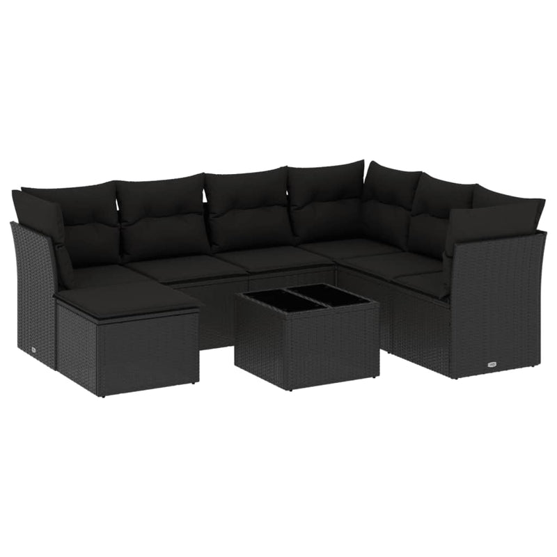 8 Piece Garden Sofa Set with Cushions Black Poly Rattan