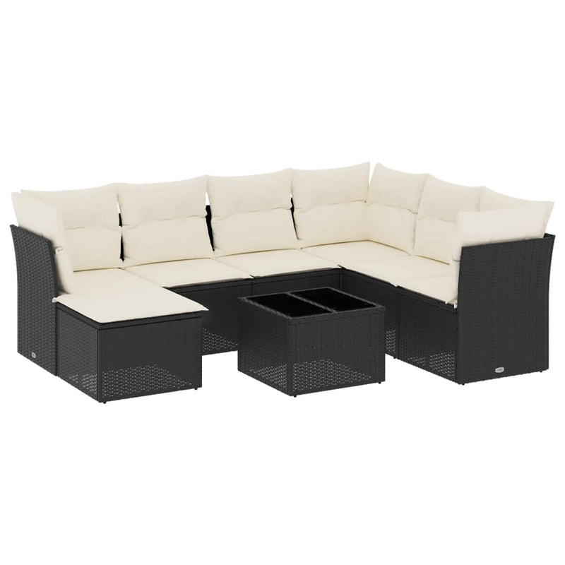 vidaXL 8 Piece Garden Sofa Set with Cushions Black Poly Rattan