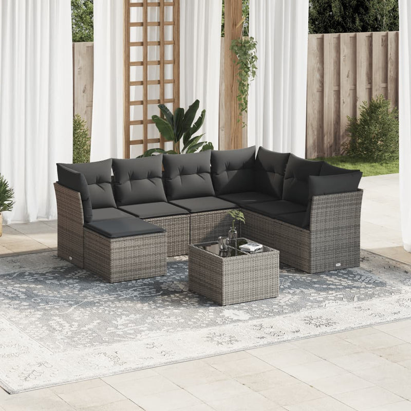 8 Piece Garden Sofa Set with Cushions Grey Poly Rattan