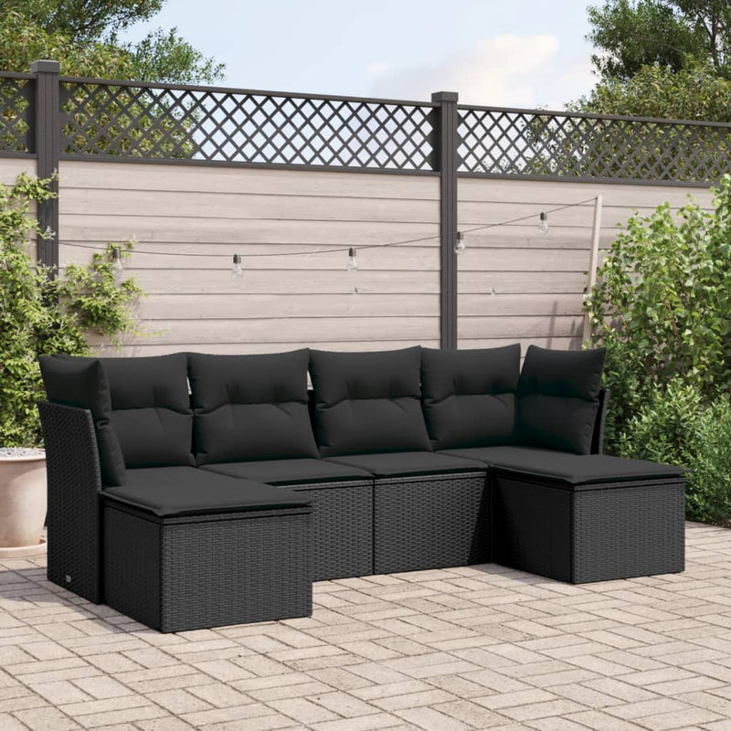 vidaXL 6 Piece Garden Sofa Set with Cushions Black Poly Rattan