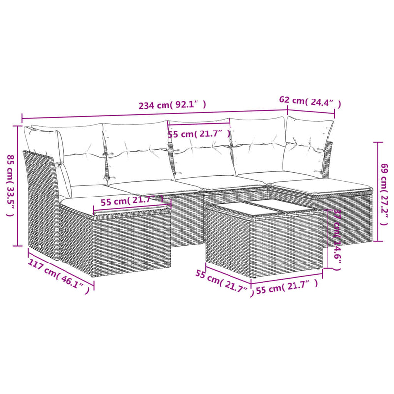 vidaXL 7 Piece Garden Sofa Set with Cushions Black Poly Rattan
