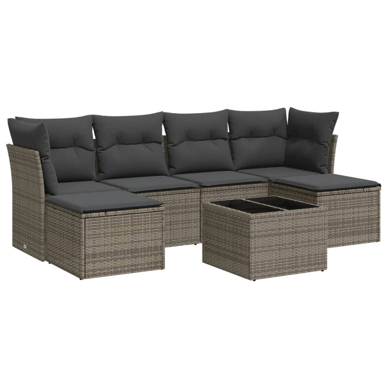 7 Piece Garden Sofa Set with Cushions Grey Poly Rattan