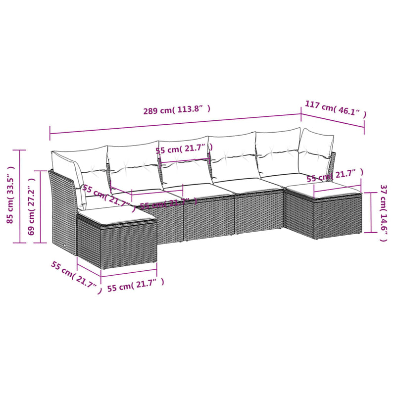 vidaXL 7 Piece Garden Sofa Set with Cushions Black Poly Rattan