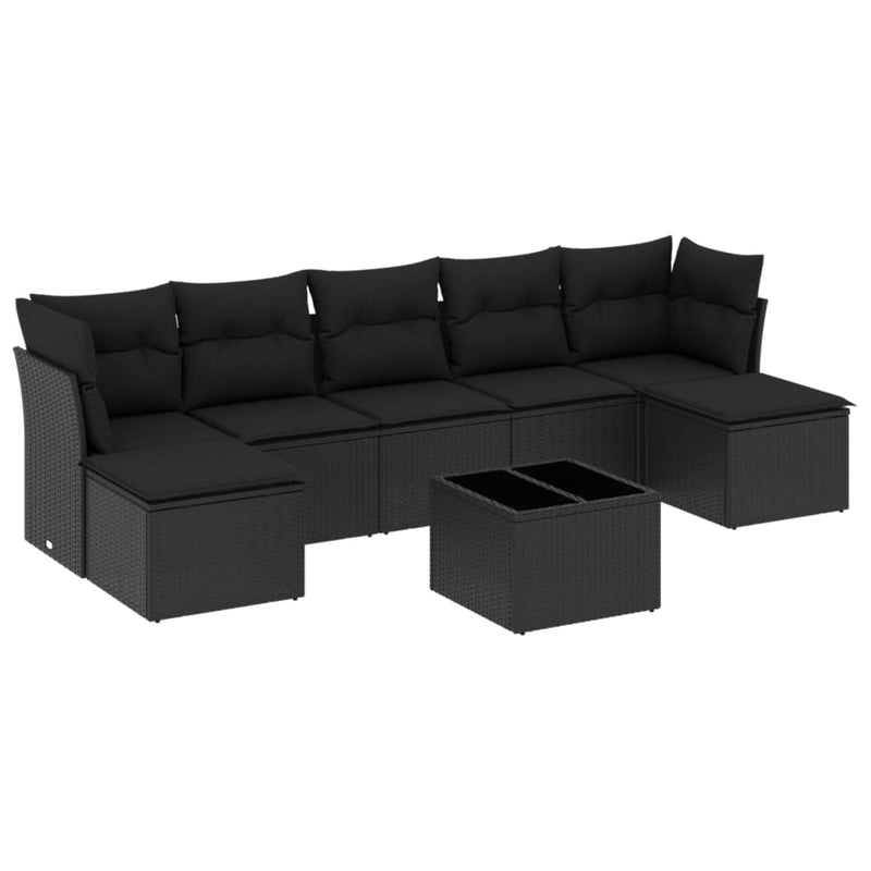 8 Piece Garden Sofa Set with Cushions Black Poly Rattan