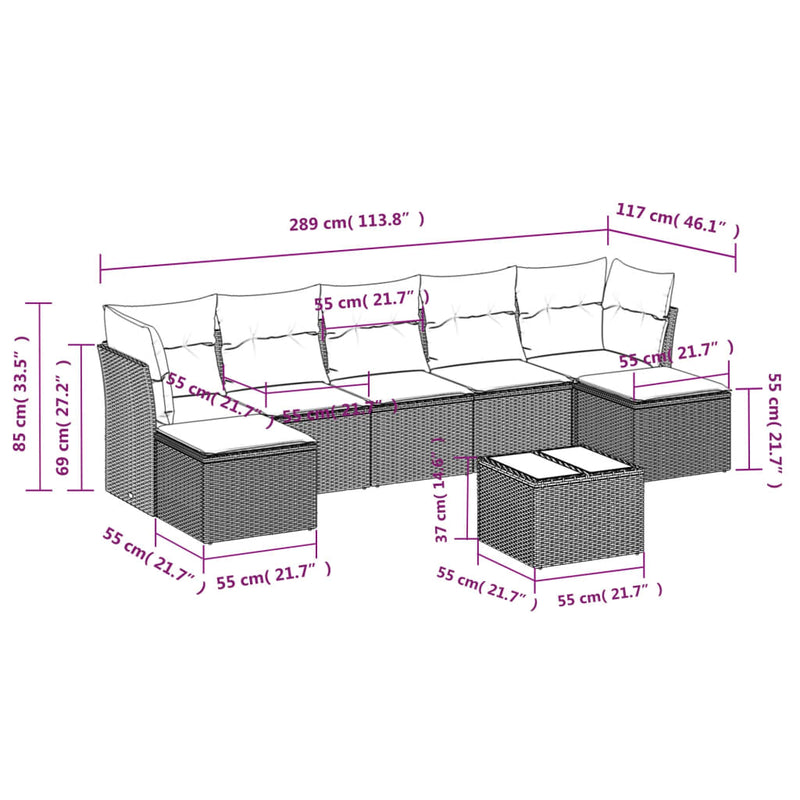 vidaXL 8 Piece Garden Sofa Set with Cushions Grey Poly Rattan
