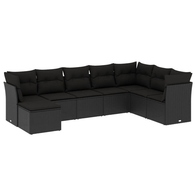 8 Piece Garden Sofa Set with Cushions Black Poly Rattan