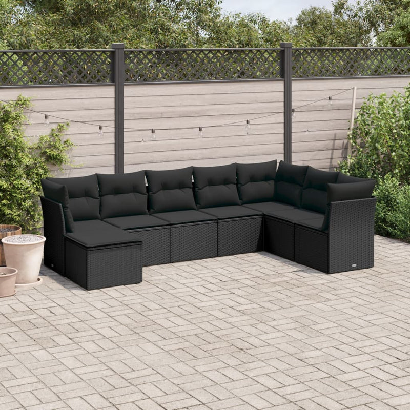 vidaXL 8 Piece Garden Sofa Set with Cushions Black Poly Rattan