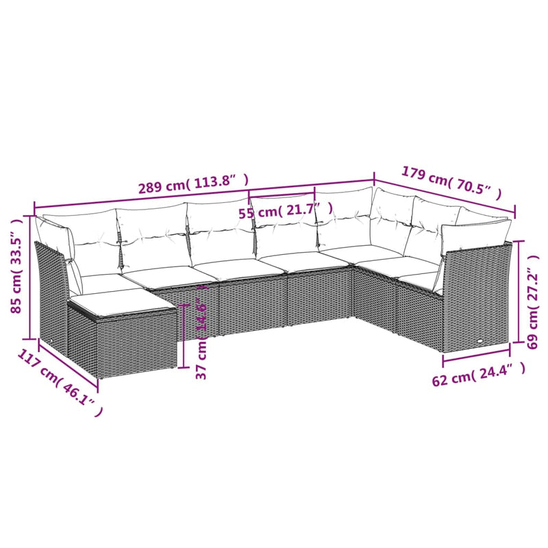 vidaXL 8 Piece Garden Sofa Set with Cushions Grey Poly Rattan