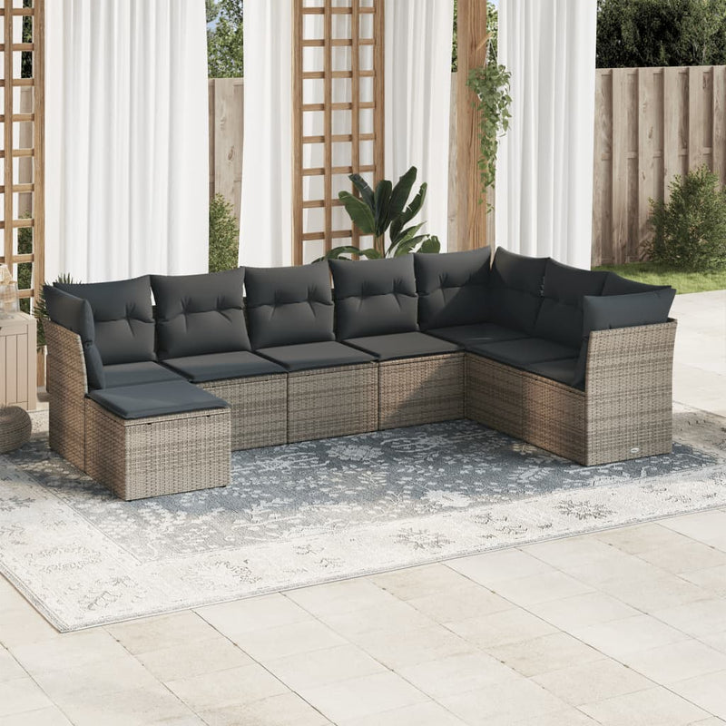 vidaXL 8 Piece Garden Sofa Set with Cushions Grey Poly Rattan