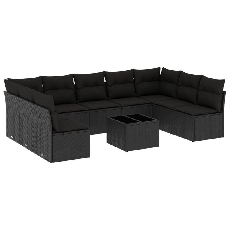 vidaXL 10 Piece Garden Sofa Set with Cushions Black Poly Rattan