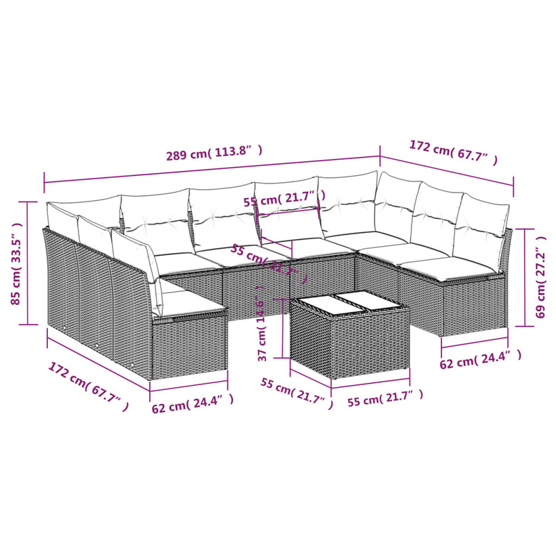 vidaXL 10 Piece Garden Sofa Set with Cushions Black Poly Rattan