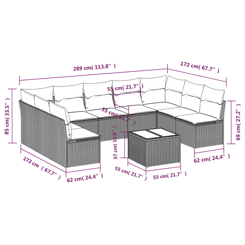vidaXL 10 Piece Garden Sofa Set with Cushions Black Poly Rattan