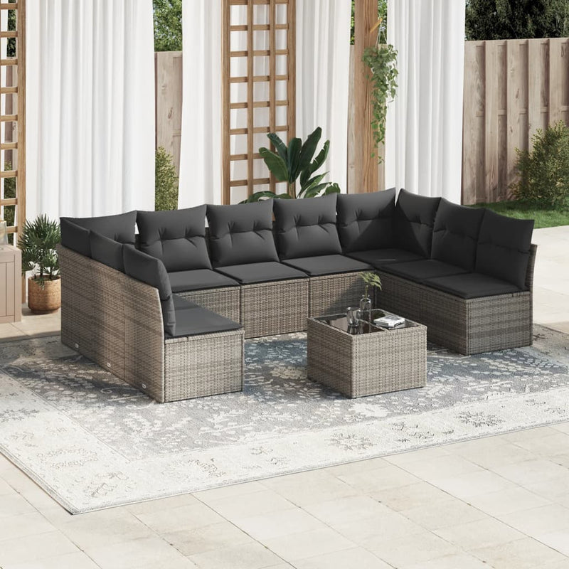 vidaXL 10 Piece Garden Sofa Set with Cushions Grey Poly Rattan